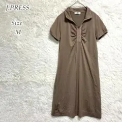 J.PRESS 半袖ワンピース ブラウン 9号 Mサイズ 上品 きれいめ 膝丈