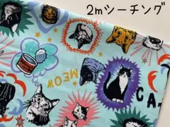 2m　ネコ　猫　un/no　シーチング　コスモ　生地　ミントブルー　Y11