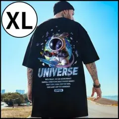 【いいね割】半袖　Tシャツ　メンズ　黒　ストリート　XL　オーバーサイズ　宇宙