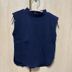 リブ編み ネイビー ノースリーブ トップス S