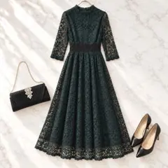 レースレディース 花柄総レース ロング丈フレアワンピース XXL 大きいサイズ