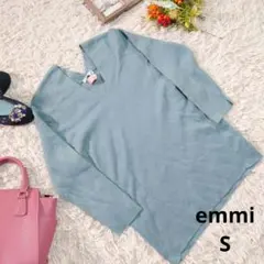 ♥emmi♥ニット/セーター（S）くすみブルー/Vネック/カシミヤ混合