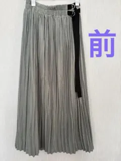 【neuf cent neuf】プリーツスカート 黒ベルト付モスグリーン 38