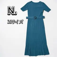 N. 半袖 ニットワンピース ベルト付き Vネック