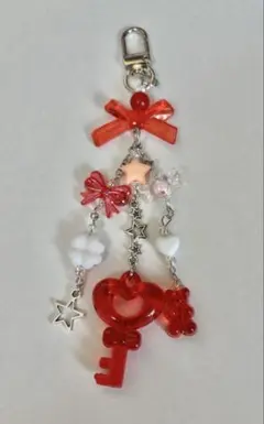 ビーズストラップ y2k クリア 赤 鍵