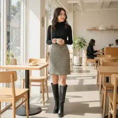 美品 レリアン 11号 千鳥格子ハウンドトゥース タイトスカート 日本製 シルク