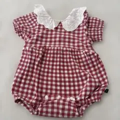 バースデイフタフタ ギンガムチェック ロンパース