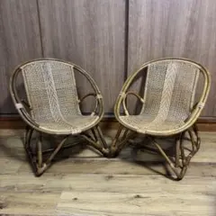 【良品】ラタン家具　藤家具　ローチェア　ラウンジチェア　アジアンビンテージのサムネイル