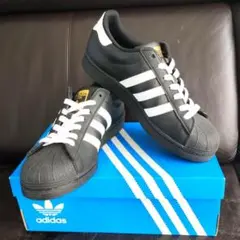 未使用 adidas SUPERSTAR 天然皮革 ブラック/ホワイト 27.5