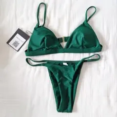 【新品未使用】水着 ビキニ 上下セット 海外製 S グリーン 三角ビキニのサムネイル