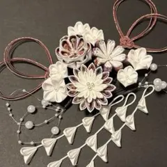 つまみ細工髪飾り　結婚式　卒業式　ウェディング　花モチーフ ヘアピンセット　水引