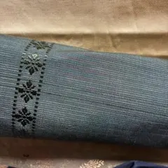 半幅帯 反物、新品、貼り、男女兼用、濃緑色青色ストライプ、巻伸ばしてネコポス