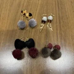 ファー付きピアスセット　ハンドメイド　中古品