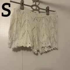 編み込みデザイン ショートパンツ 【S】ホワイト 白　ボトムス　古着