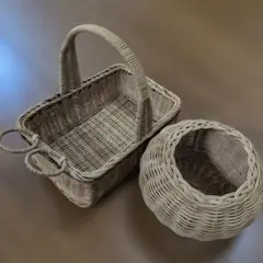 ラタン製 バスケット 2個セット かご