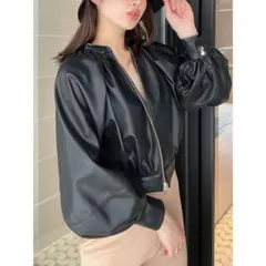 【ご専用】フェイクレザーボリュームショートブルゾン♥︎ブラック♥︎Fサイズのサムネイル