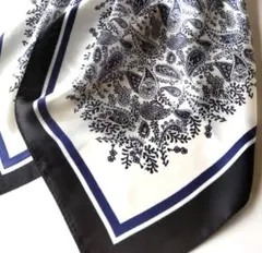 本日限定 70cm マリン風 ブルー 大判 ペイズリー柄 シルク調 スカーフ