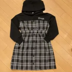 切り替え風ワンピース　フード付　チェック柄