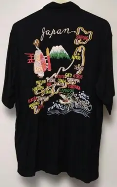 東洋エンタープライズ 日本地図 富士山 龍 和柄 刺繍 スカシャツ ブラック Mのサムネイル