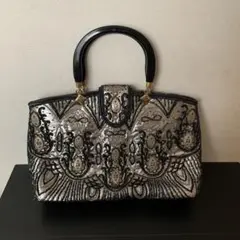 ビーズ刺繍 シルバー パーティーバッグ　和装バッグ　着物バッグ　着物