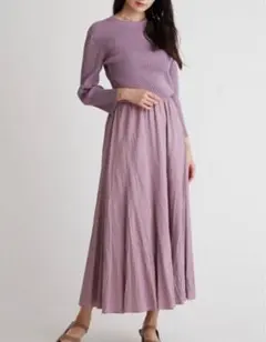 Mila Owen パネルフレアスカートニットドッキングワンピース　ラベンダー春