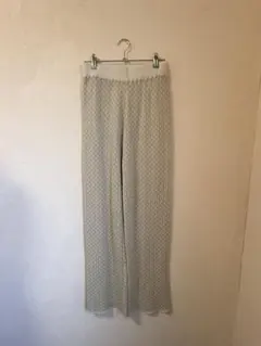 ニット風ワイドパンツ クリーム・グリーン