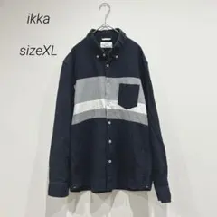 ikka イッカ ネイビーシャツ ボーダー 異素材 長袖 メンズ