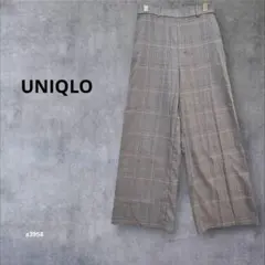 【ユニクロ】ワイドパンツ チェック ウエストゴム　オフィカジ　グレー M