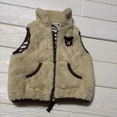 DOUBLE_B フリースベスト ベージュ　ボーダーリバーシブル