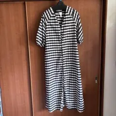 最終値下げ☆美品☆H&Ｍ　チェック柄の半袖ロングワンピース　ネイビー