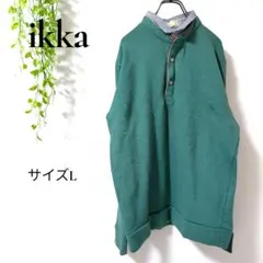 イッカ 襟付きトレーナー スウェット L グリーン メンズ シンプル 春秋冬