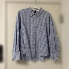 H&M 長袖シャツ　チェック　水色のサムネイル