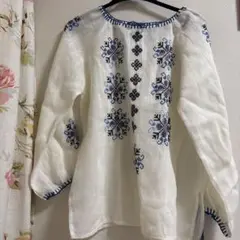 古着ヴィンテージ⭐︎代官山マザーリップ⭐︎刺繍白xブルー長袖ブラウス