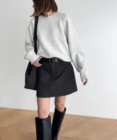 【CANAL JEAN】El mar ウール混ラグランクルーニット グレー