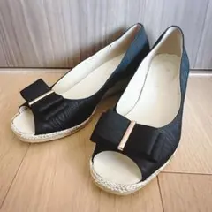 ダイアナ　DIANA ウェルフィット オープントゥパンプス　リボン　黒　23