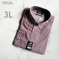 REGAL【3L】ボタンダウンシャツ♡ボルドー/ホワイトストライプ♡大きいサイズ