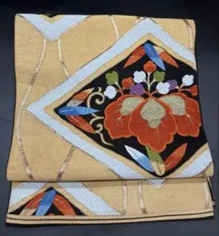 高級 正絹 袋帯 礼装 フォーマル 洒落帯　金糸　古典柄　植物　341