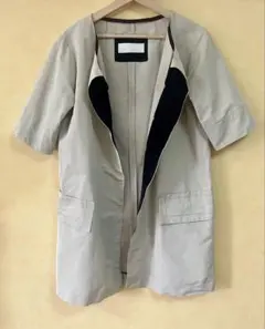 ベージュ ノーカラージャケット 半袖