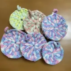 ハンドメイド アクリルたわし 6個セット グラデーション コースター 玉あみのサムネイル