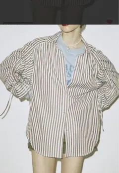 SALE❗️jouetie ❶ワイドスリーブドロストシャツ　ブラウンストライプ