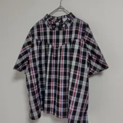 Discoat チェック柄フリルブラウス 半袖