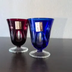 フランス アンティーク ガラス 香水瓶 2点セット ブルー&レッド