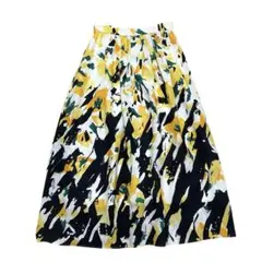 美品✨洗える✨UNTITLED ロングスカート　ペイント　花柄　華やか　イエローのサムネイル