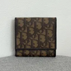 【美品】Dior✨トロッター柄 レザー二つ折り財布ウォレット ブラウン m218