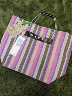 MARNI MARKET ピンク系ストライプ トートバッグのサムネイル