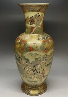 極美品】薩摩焼 沈壽官 花瓶 鳳凰 牡丹 藤 花鳥図 金彩 飾壺 骨董