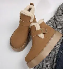 ブラウン ブーツ　ファーブーツ　ムートン風　レディース　22.5cm