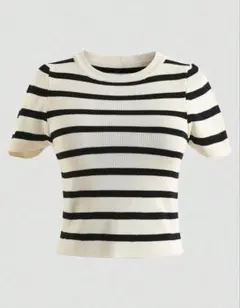 SHEIN ボーダー柄 クルーネック 半袖ニットトップス