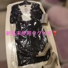 新品未使用タグ付きAndyウエストリボンブラックホワイトレースバイカラードレス❣️