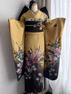 振袖 モダン イエロー 花柄 フルセット